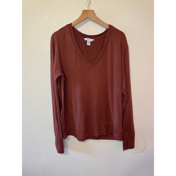 Athleta Burnt Orange V Neckline Long Sleeve Relaxed Athleisure Sweater/Tee Med - Picture 11 of 12